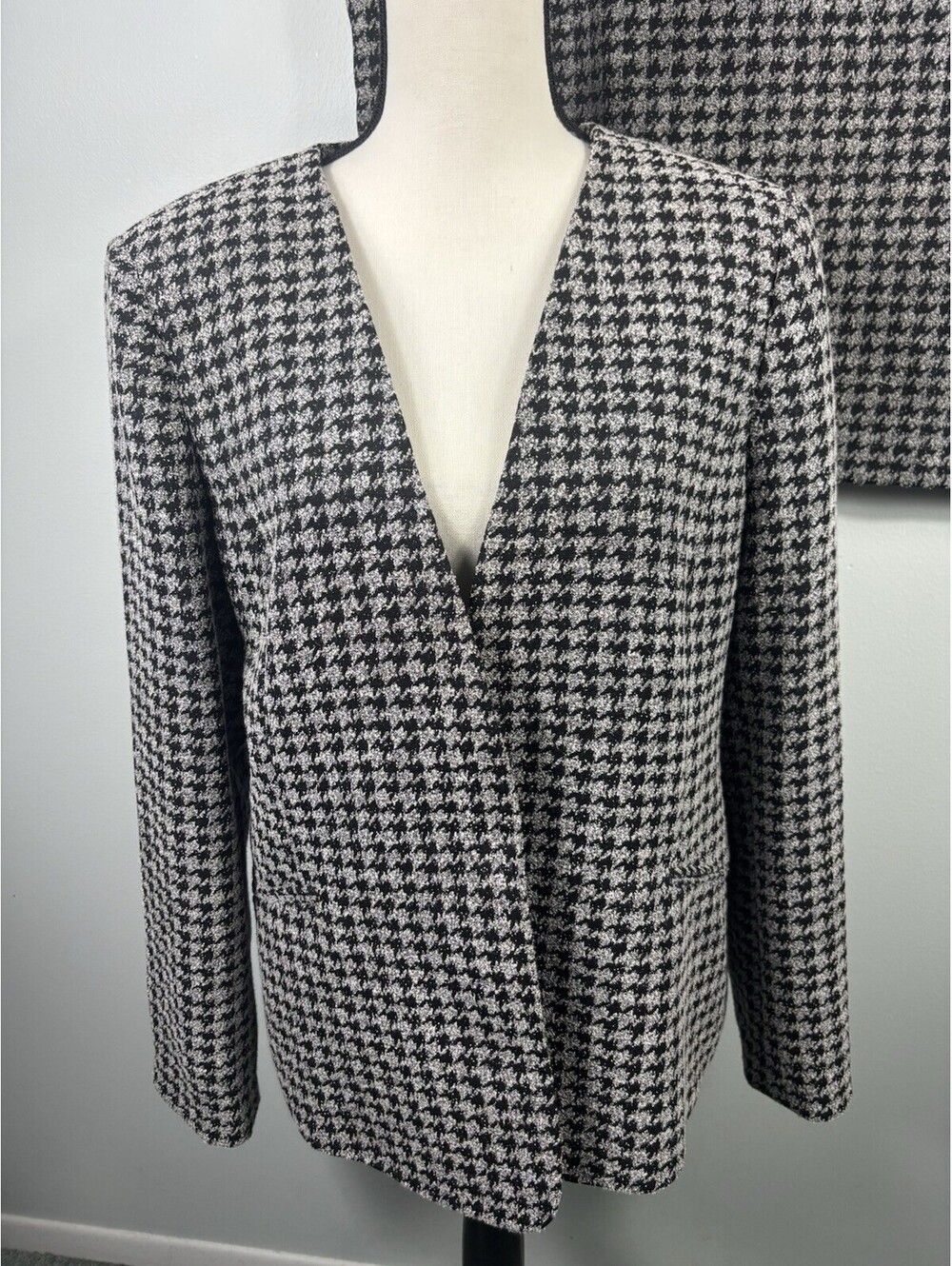 Preston & York Houndstooth 2-Piece Skirt Suit Sz 16 Open Front Blazer - Picture 2 of 9